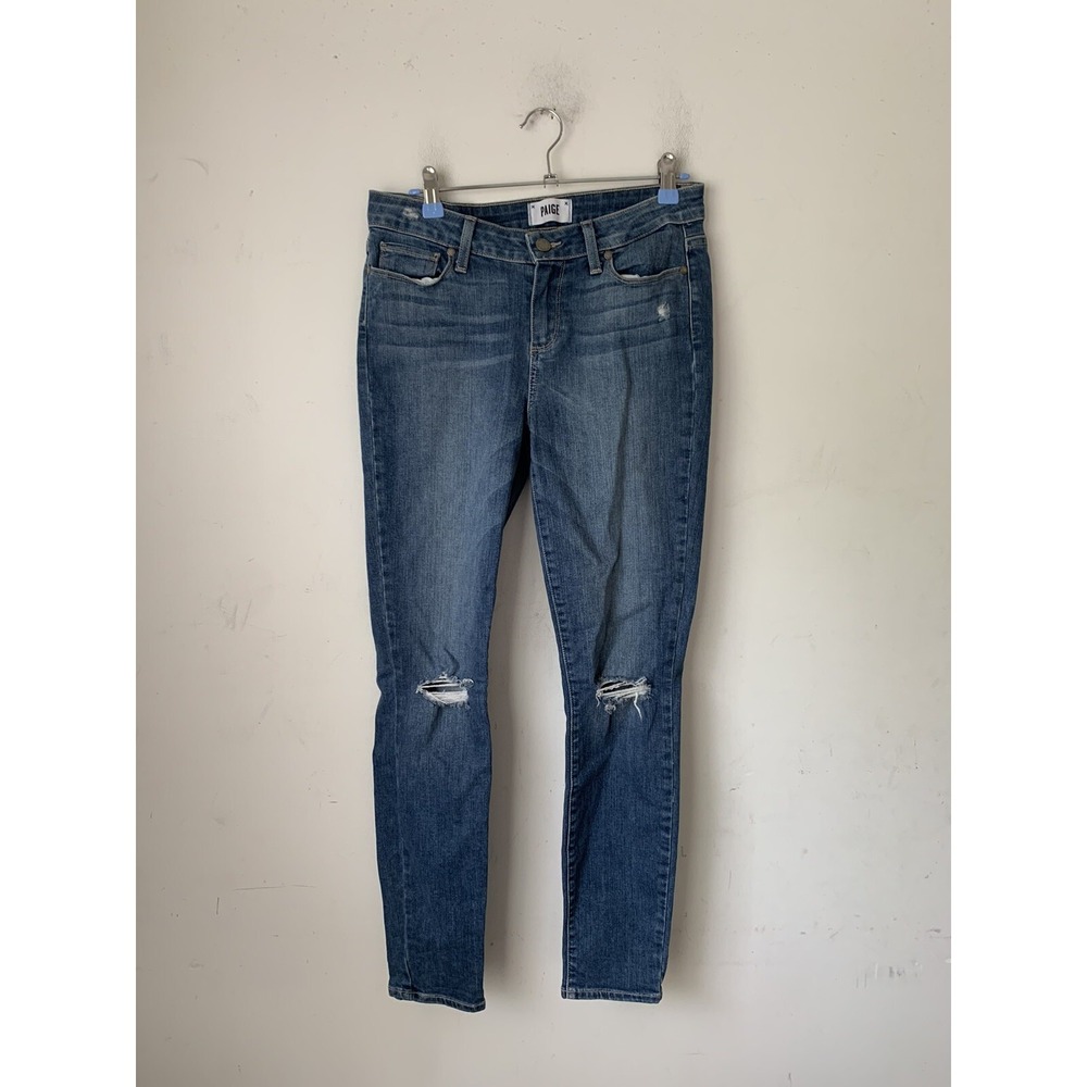 Paige Womens Jeans 29 Blue Cotton Blend Skinny USA Distressed Verdugo Ankle